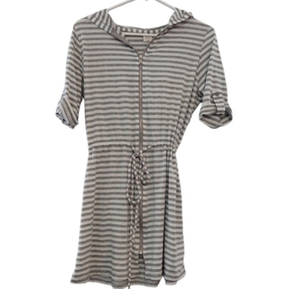 Saint Tropez West Zip Hoodie Summer size Small Grey White Stripe Womans Beach